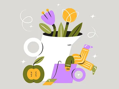 morning flat illustration flower flowers illustration still life stilllife vector