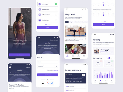 Peecko® — Mobile App app clean design education fitness health coach high fidelity interface ios mindfulness mobile purple relax startup ui user interface ux video wellness workout
