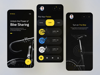 BikeZip - Rent Public Bicycles . Mobile Application app application apps bicycle bike ev mobile pedal profile rent rental ride scooter sharing startup transport turbo uber ui user interface