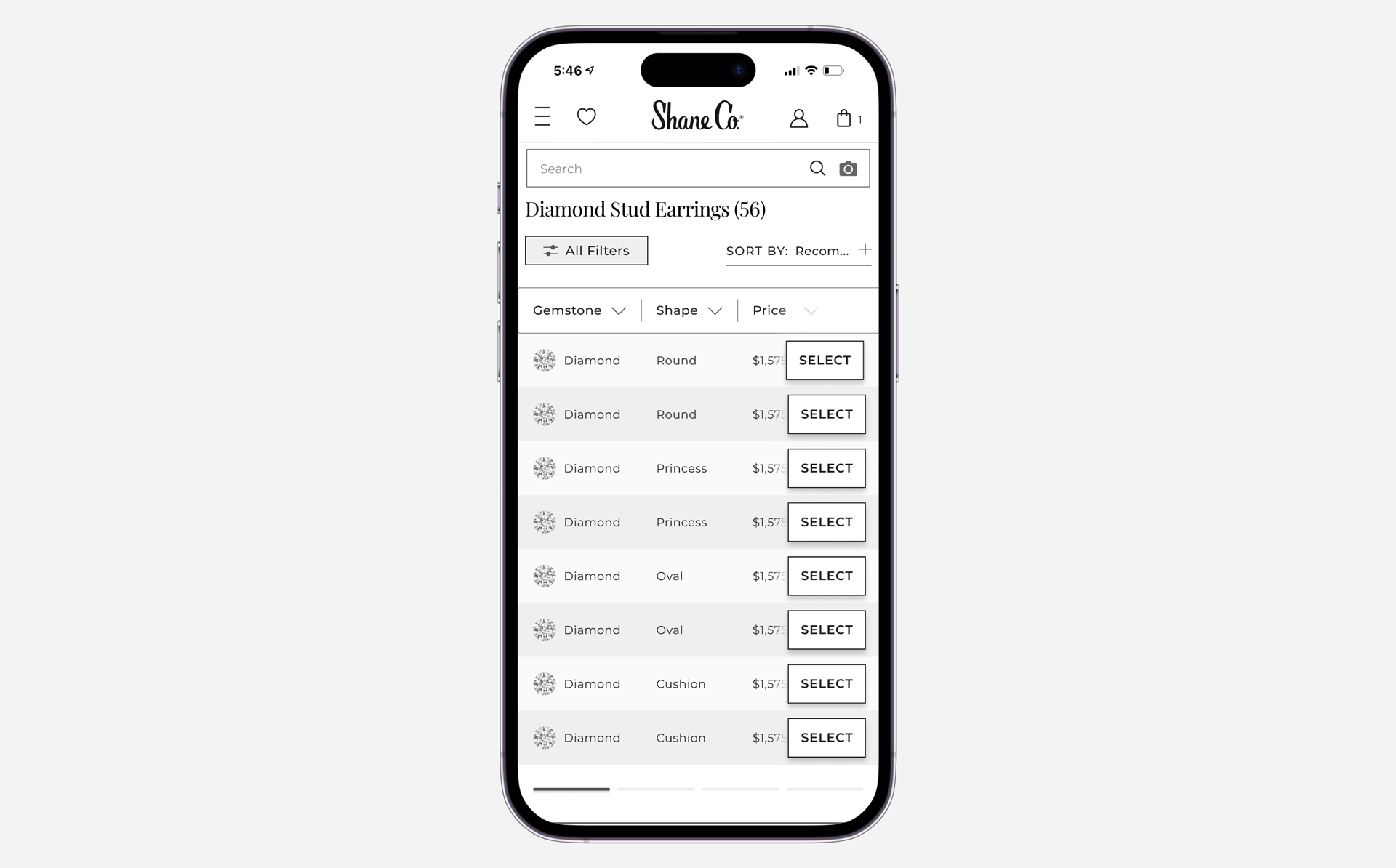 Mobile Stud Earrings Selector chart graph interaction mobile selector spreadsheet stud ui ux