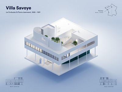 Villa Savoye by Le Corbusier & Pierre Jeanneret 3d architecture b3d blender house le corbusier modernist room villa savoye
