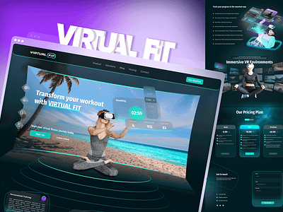 VIRTUAL-FIT (Virtual Reality Fitness)-Landing page 3d chart fitness ui design fitnesscoaching fitnessdesign futureoffitness gamifiedfitness healthtech immersiveexperience iot landing page personalizedfitness progress tracking smartfitness sport uiux virtualfit virtualreality virtualworkout vr