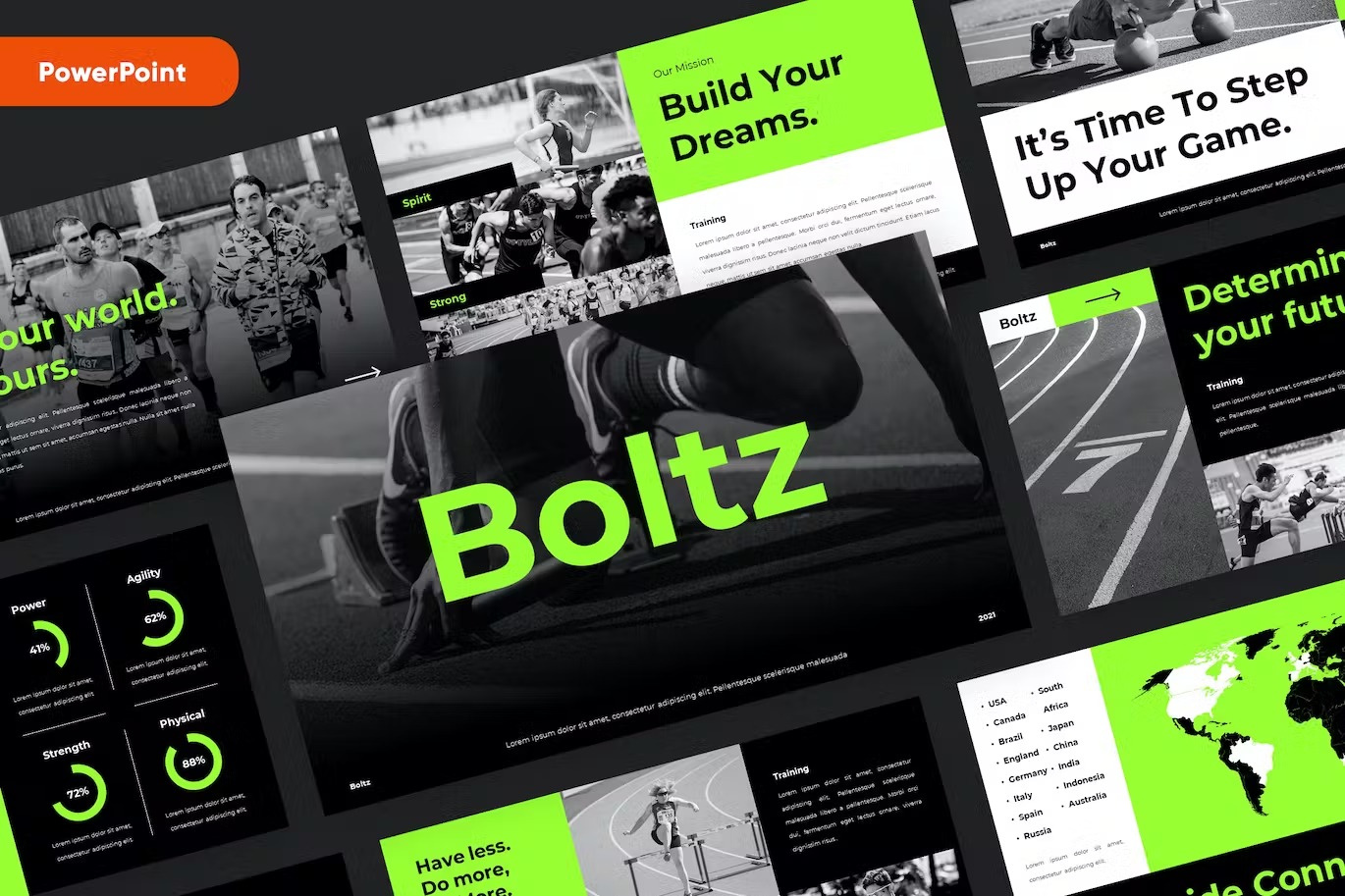 BOLTZ - Sport & Fitness Powerpoint Template download google slides homepage keynote landing landing page landingpage pitch pitch deck powerpoint powerpoint template pptx presentation presentation template professional slides template ui webdesign website