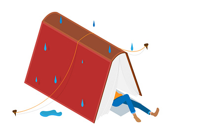 Isometric Book Icon 3d book book as a tent book illustration book is saviour graphic design icon design isometric book isometric book icon man laying man under the book rain rain on book relax tent