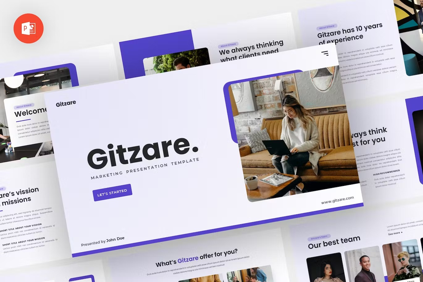 Gitzare - Marketing Powerpoint Template download google slides homepage keynote landing landing page landingpage pitch pitch deck powerpoint powerpoint template pptx presentation presentation template professional slides template ui webdesign website