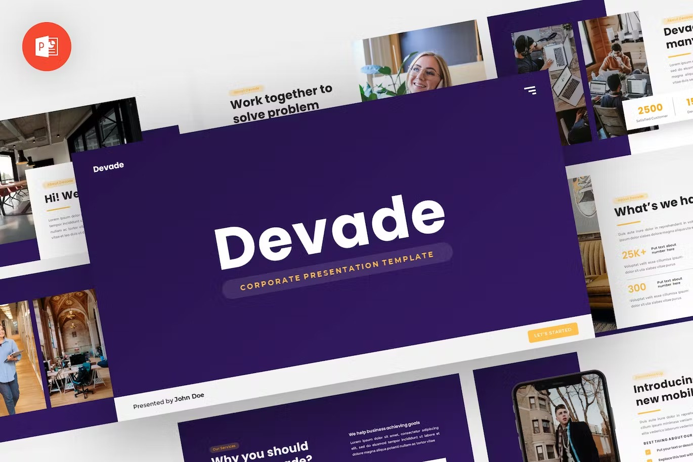Devade - Corporate Powerpoint Template download google slides homepage keynote landing landing page landingpage pitch pitch deck powerpoint powerpoint template pptx presentation presentation template professional slides template ui webdesign website