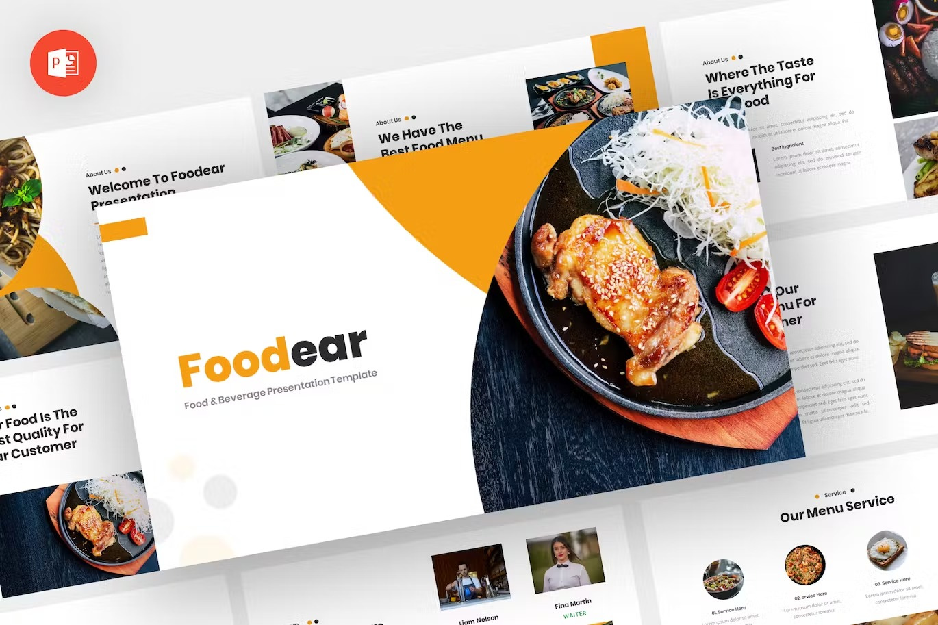 Foodear - Food Powerpoint Template download google slides homepage keynote landing landing page landingpage pitch pitch deck powerpoint powerpoint template pptx presentation presentation template professional slides template ui webdesign website