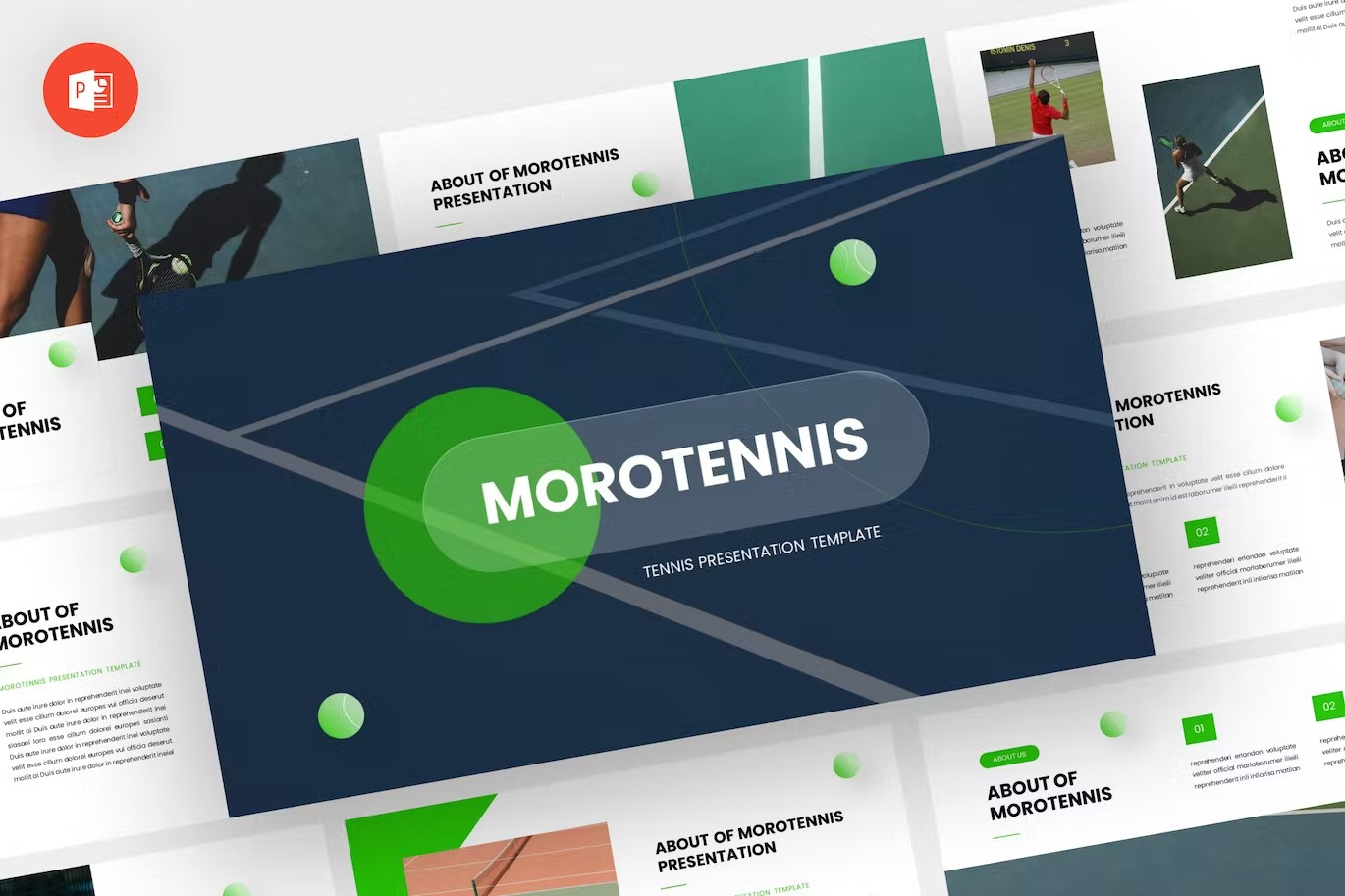 Morotennis - Tennis Powerpoint Template download google slides homepage keynote landing landing page landingpage pitch pitch deck powerpoint powerpoint template pptx presentation presentation template professional slides template ui webdesign website
