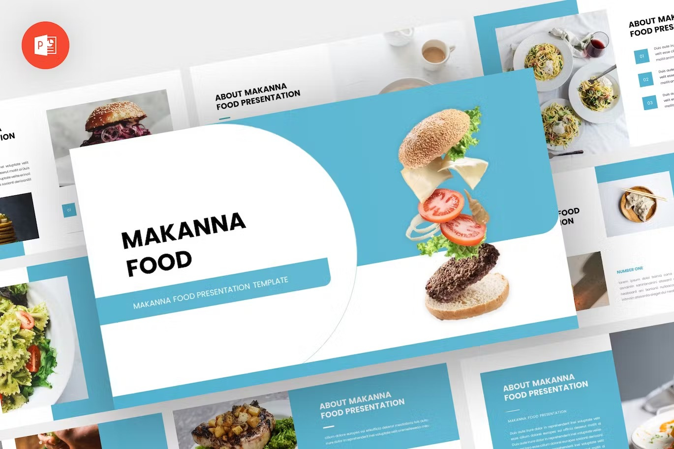 Makanna - Food Powerpoint Template download google slides homepage keynote landing landing page landingpage pitch pitch deck powerpoint powerpoint template pptx presentation presentation template professional slides template ui webdesign website