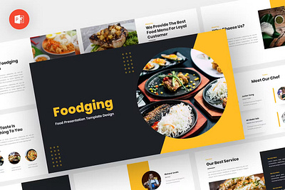 Foodging - Food Powerpoint Template download google slides homepage keynote landing landing page landingpage pitch pitch deck powerpoint powerpoint template pptx presentation presentation template professional slides template ui ux website