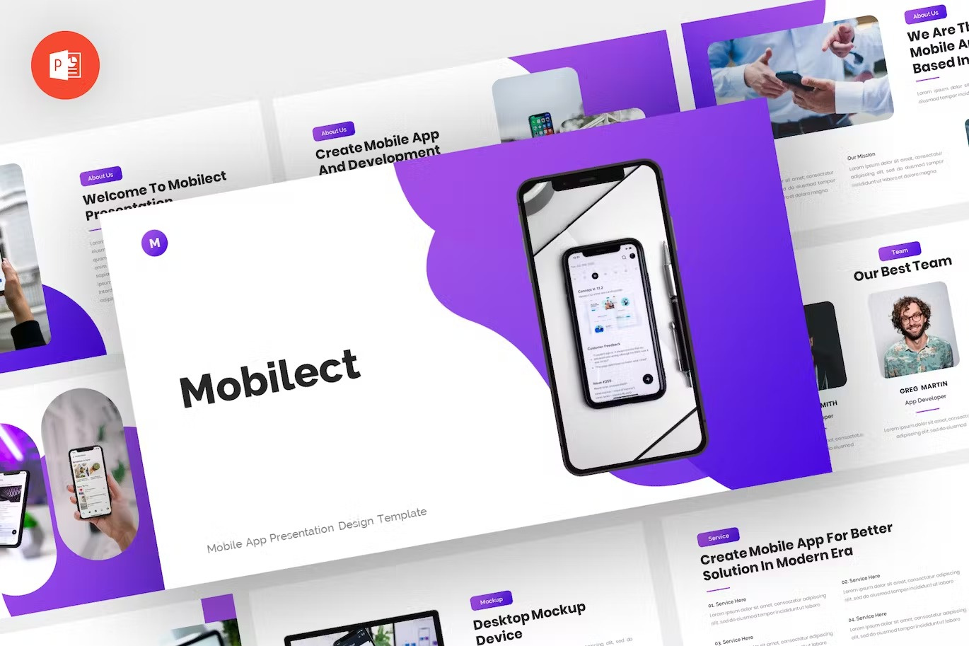 Mobilect - Mobile App Powerpoint Template download google slides homepage keynote landing landing page landingpage pitch pitch deck powerpoint powerpoint template pptx presentation presentation template professional slides template ui webdesign website