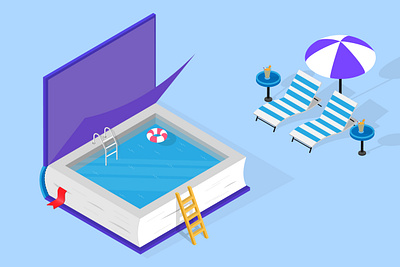 Swimming pool in a Book. 3d 3d illustration book depth book illustration book is saviour icon design ill illustration isometric book isometric pool knowledge depth ladder on a book pool design pool in a book relax swimming pool swimming pool in a book