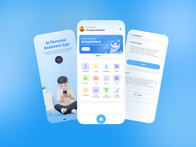 AI Chatbot Personal Assistant App UIUX ai ai app ai assistant ai chat application artifitial chat chat app chatbot chatgpt4 chattey app gpt mobile app mobile design personal assistant prompt ui ux visual design web3