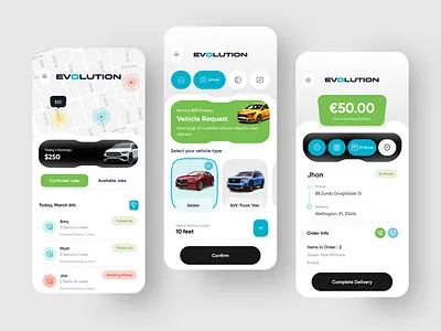 EVOLUTION - Taxi Driver App adobe app booking car consept design driver figma graphic design minimal mobileapp ride sharing app riding app taxi taxi booking taxi driver trending uber ui uiux