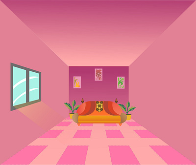 One point perspective Room. illustration one point perspective perspective room pink room room illustration sofa in room sunlight in room vector room
