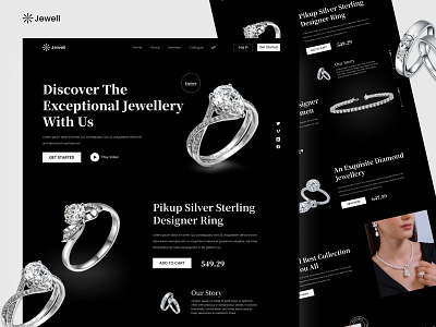 Jewelry store, landing page app design bestdesigner bestui black theme branding design figma graphic design jewellery website jewelry jewelry landing page landing page popularwebdesigner ui uiux webdesign2023 websitedesign websiteui