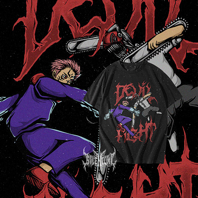 Devil Fight T-Shirt-Design anime apparel branding chainsaw man graphic design illustration japanese jujutsu kaisen logo tee vector