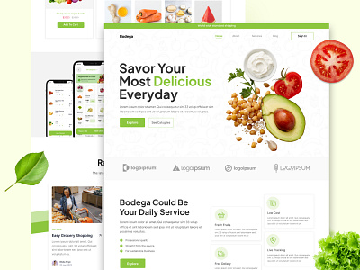 Bodega - Grocery Landing Page app design branding design figma graphic design grocery grocery landing page grocery website homepagedesign landing page topdesigner ui uiux uiuxdesigner uxdesigner webdesign2023 websitedesign websitedesigner websiteui