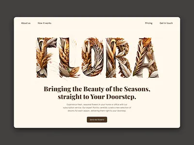 Flora landing page header brand branding calm flora florist flowers header hero landing page logo marketing pastel plants seasons subscription type typography ui web design website