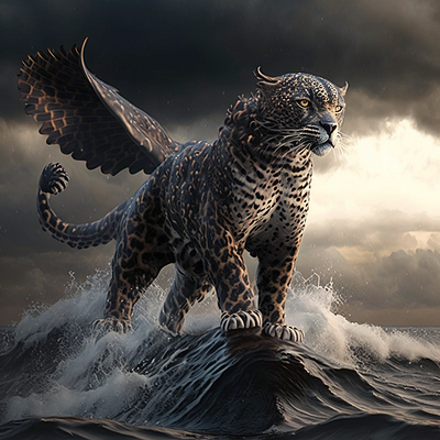 Commission for bible - winged leopard on sea design graphic design illustration