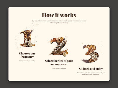 How it works section branding checkout florist flowers how it works illustration landing page numbers process purchase subscription typography ui web design website