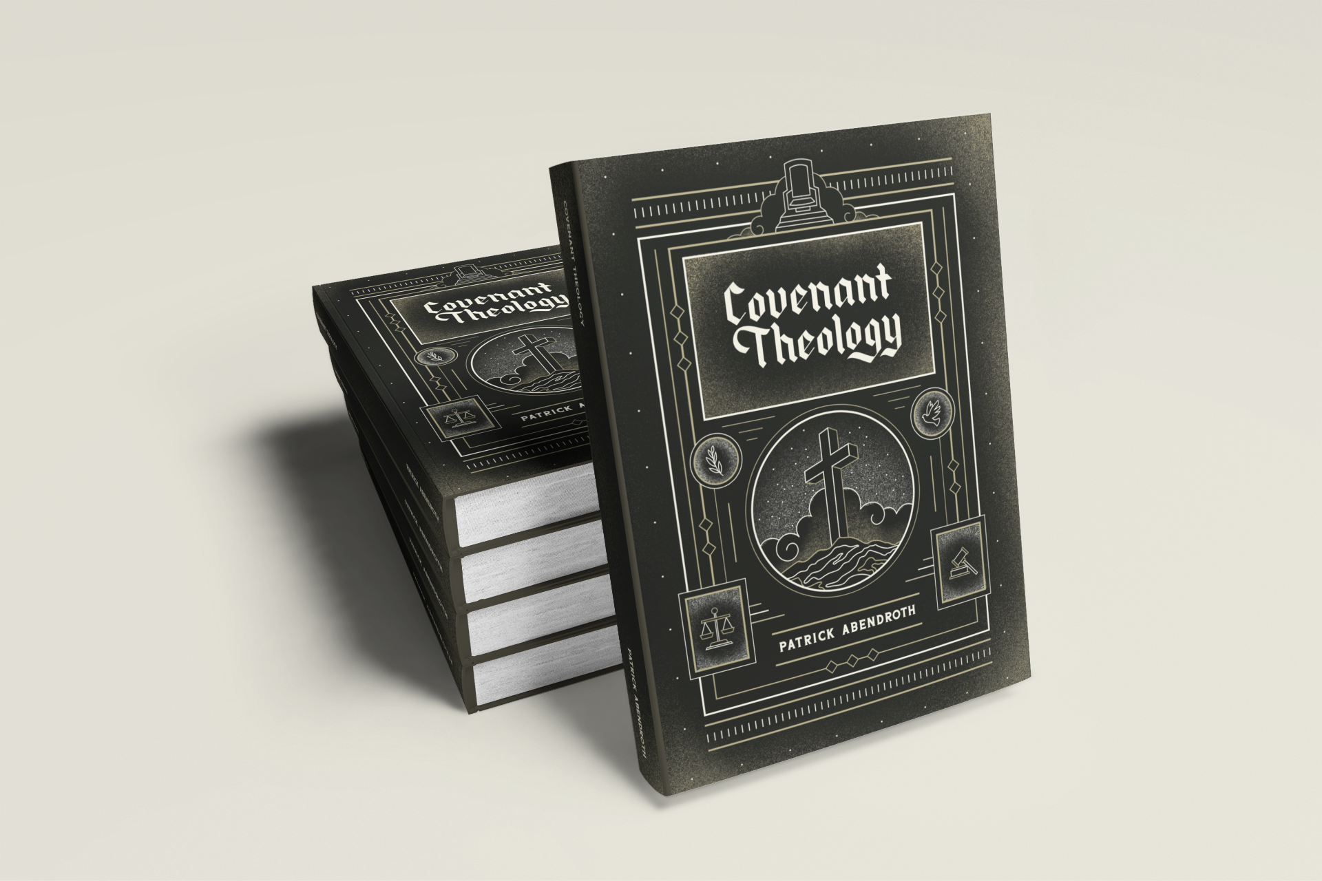 Covenant Theology bird blackletter book cover book design branch christian cross dove gospel gothic handlettered illustration law leaves lettering monoline texture theology throne typography