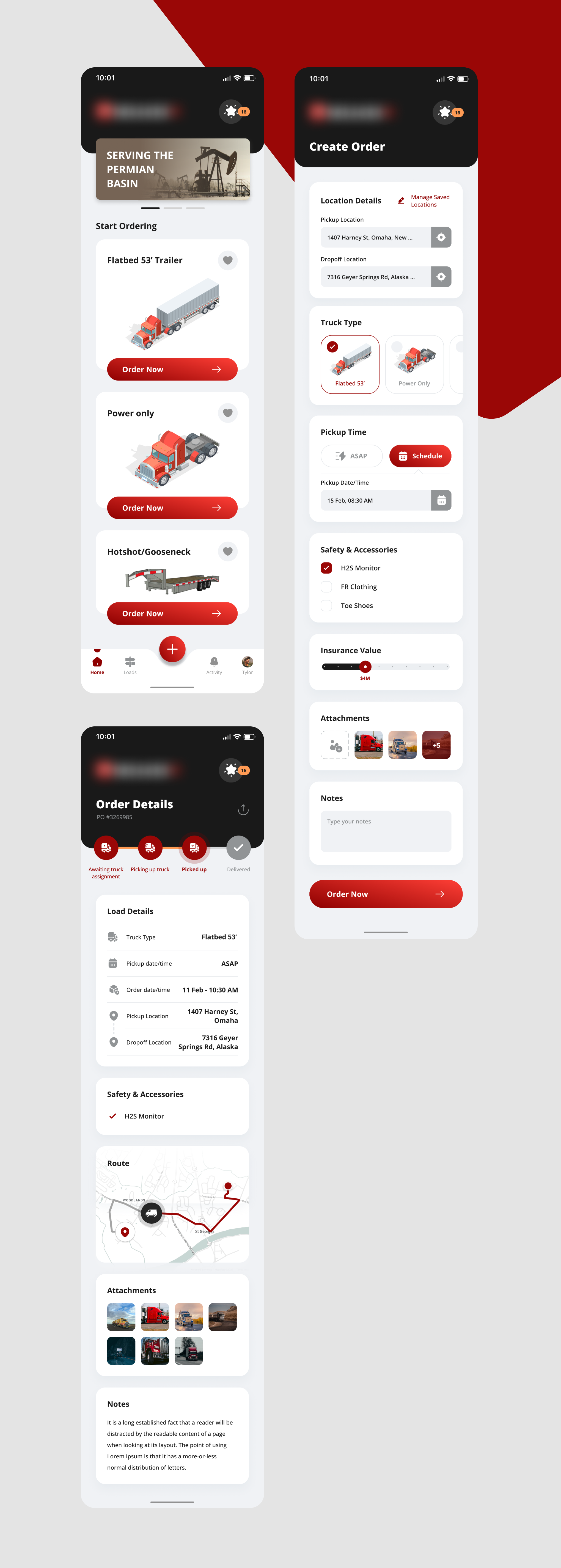 Truck Ordering App app mobile ui