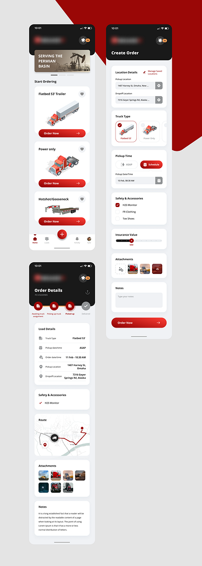 Truck Ordering App app mobile ui