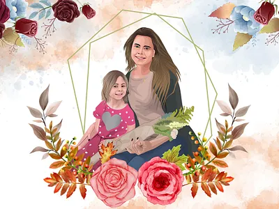 Family Cartoon Portrait Moom & Baby artwork avatar caricature cartoon character design digitalart drawing famil illustration