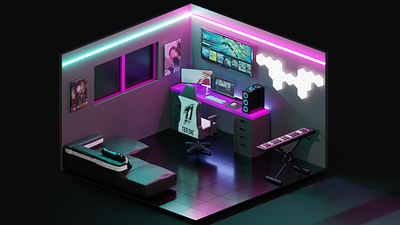 Isometric 3d Gaming Room 3d gaming room graphic design