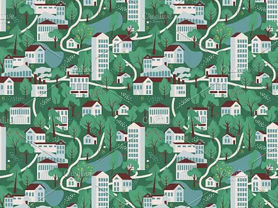 Seamless town building city decorative design house pattern seamless simple surface design texture town tree urban