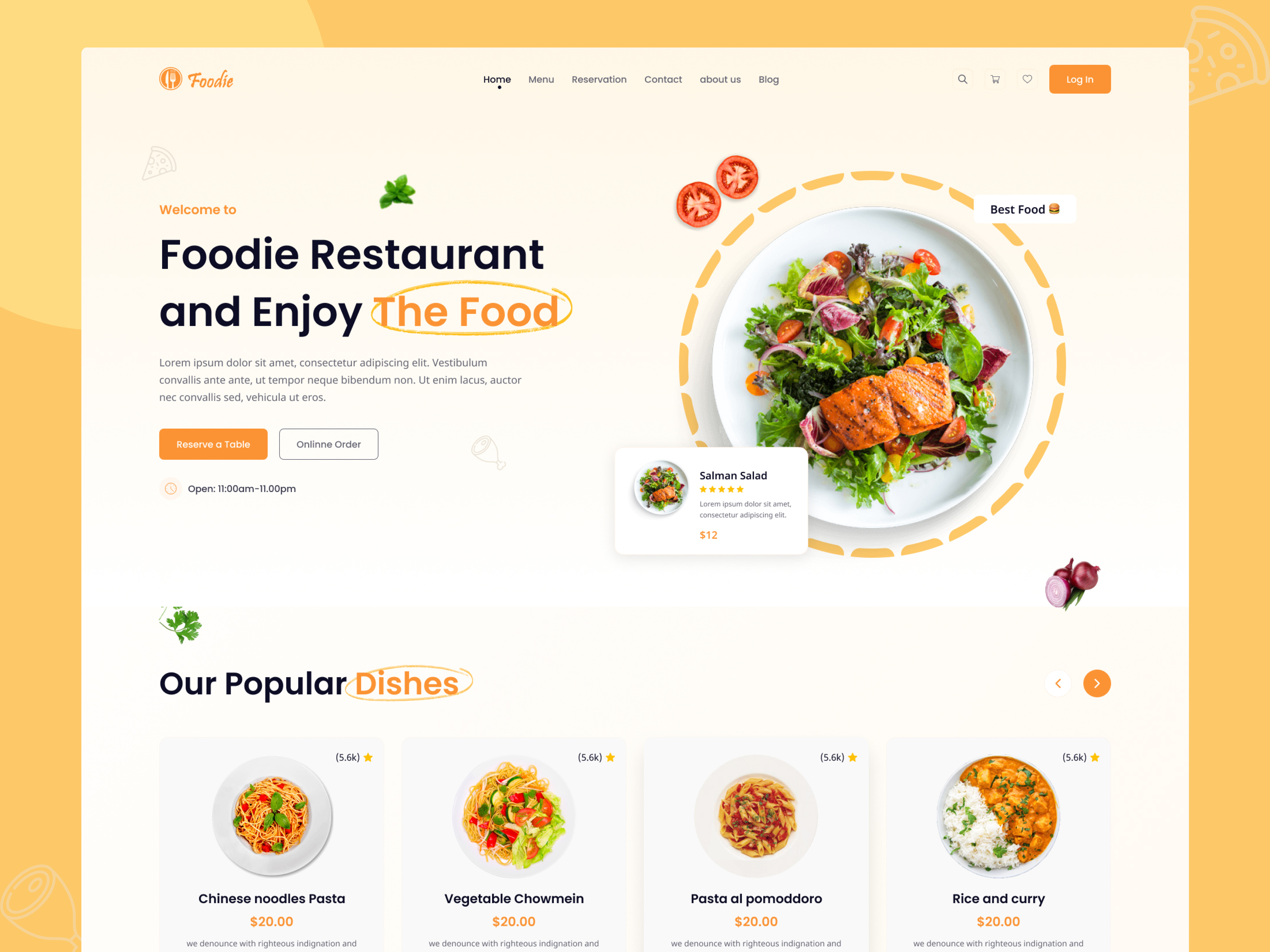 Example of Restaurant website landing page