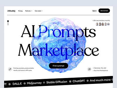 AI Prompts Marketplace Web Design agency ai artificial intelligence chatgpt design landing page management marketing marketplace midjourney minimal prompts saas site software startup tool web webflow webpage