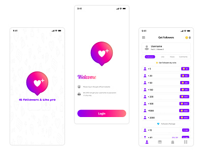 IG FOLLWERS & LIKE PRO APP graphic design ui