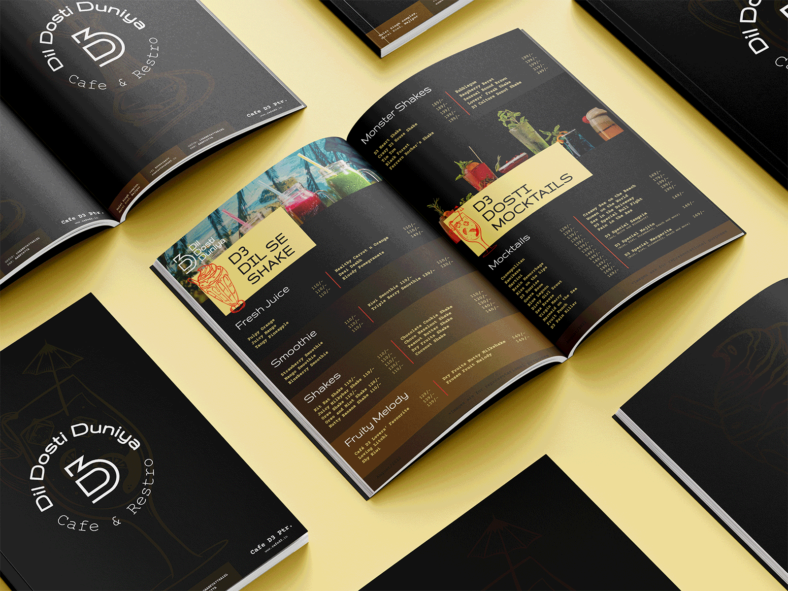 D3 Cafe & Restro brand menu design.... black brand design brand identity branding cafe branding colourful design food branding graphic design identity identity design logo logo design menu menu design print design restro branding retro visual identity