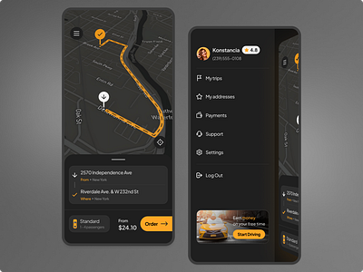 Taxi mobile app b2c dark theme design driver interface logistic map mobile mobile app taxi ui ux