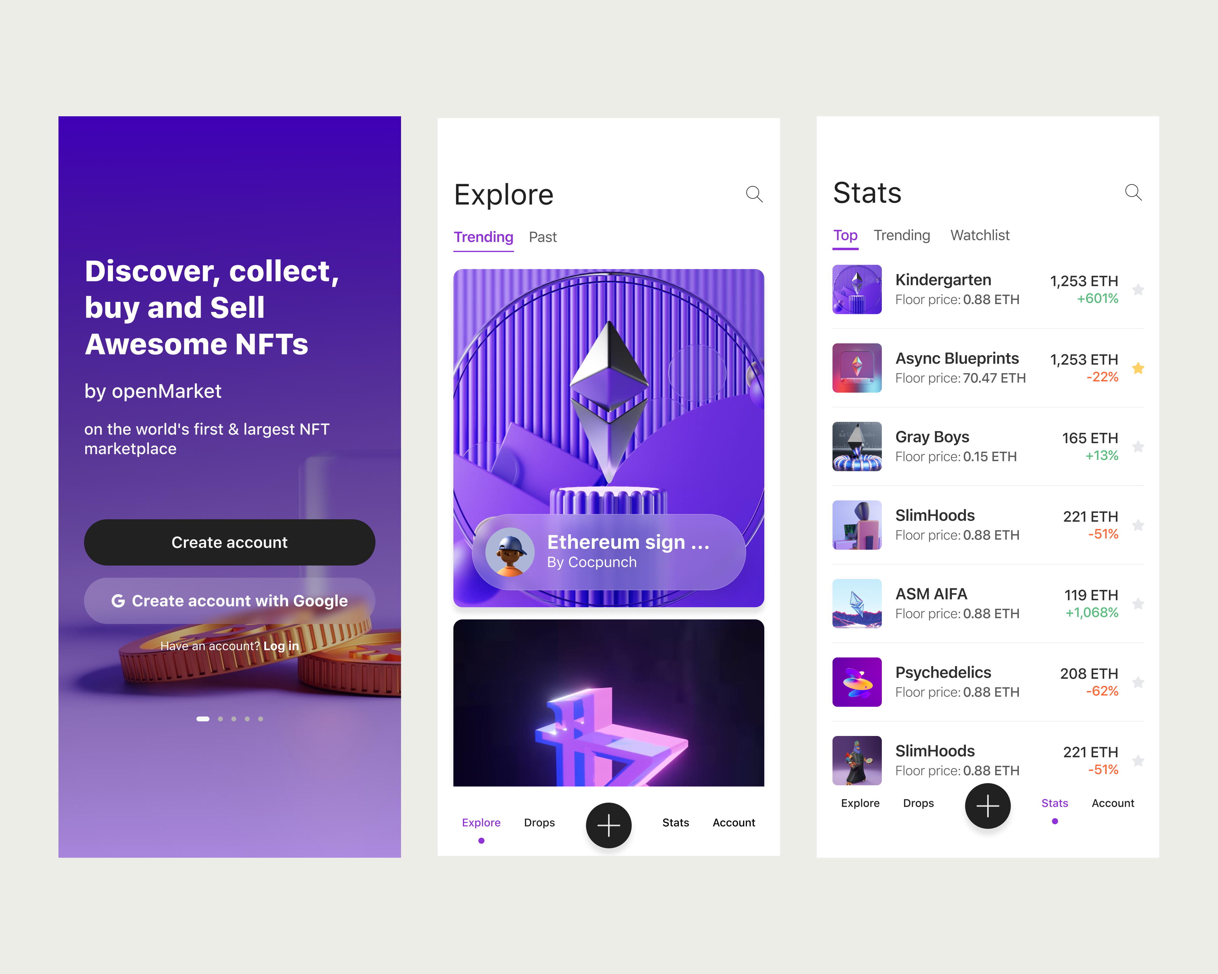 NFT application project app apple cypto design minimal mobile nft ui ux