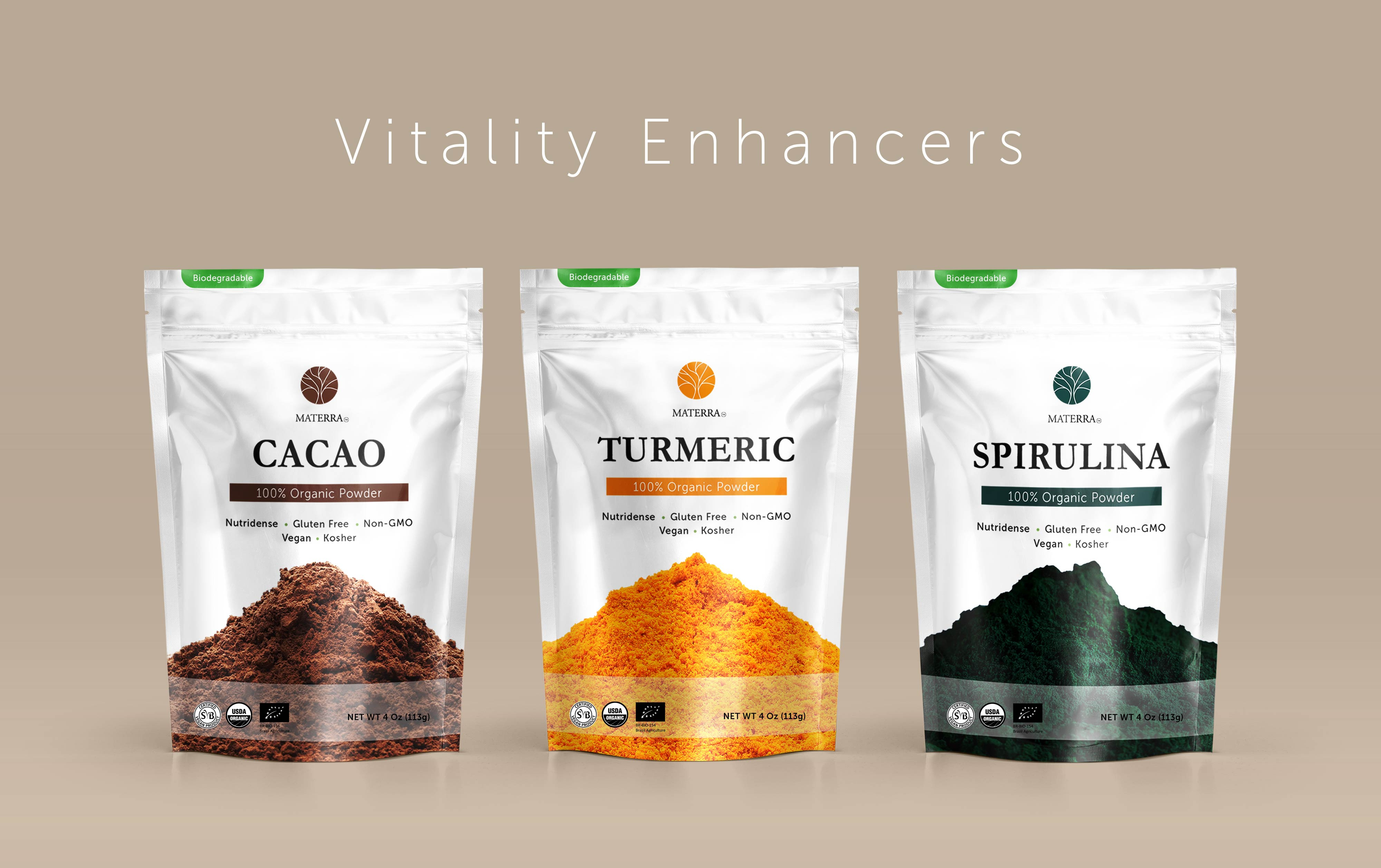 Mattera Products - Organic Powders branding graphic design logo packaging