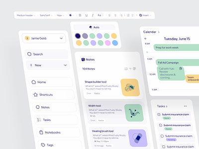 Productivity tool ui design | Task, Todo, Schedule, meeting calendar card component design designsystem editor panel interaction menu minimal product design project tasks saas saas tool schedule task task web app tasks saas typography edit uidesign uxdesign webdesign