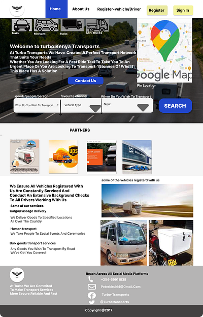 Landing page transport services website