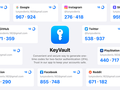 KeyVault: One-time codes 2fa account app authenticator design development generator ios one time codes opt product security swiftui two factor authentication vault