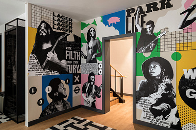 Fender Europe art collage design digital art exhibition guitar illustration installation interior large format mural music painting pop rap rock