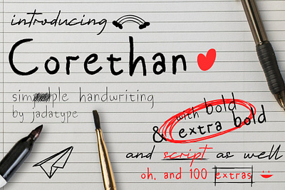 Corethan Font | With Script & Dingbats dingbats display font hand drawn handwritten lettering scratched script sketching typeface typography