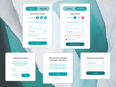 Log in and registration forms log in form login form password change form password reset form registration form ux design