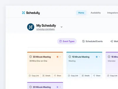 Schedully - Dashboard Screen calendar dashboard design login logo product design schedule signin ui user interface ux web design webapp