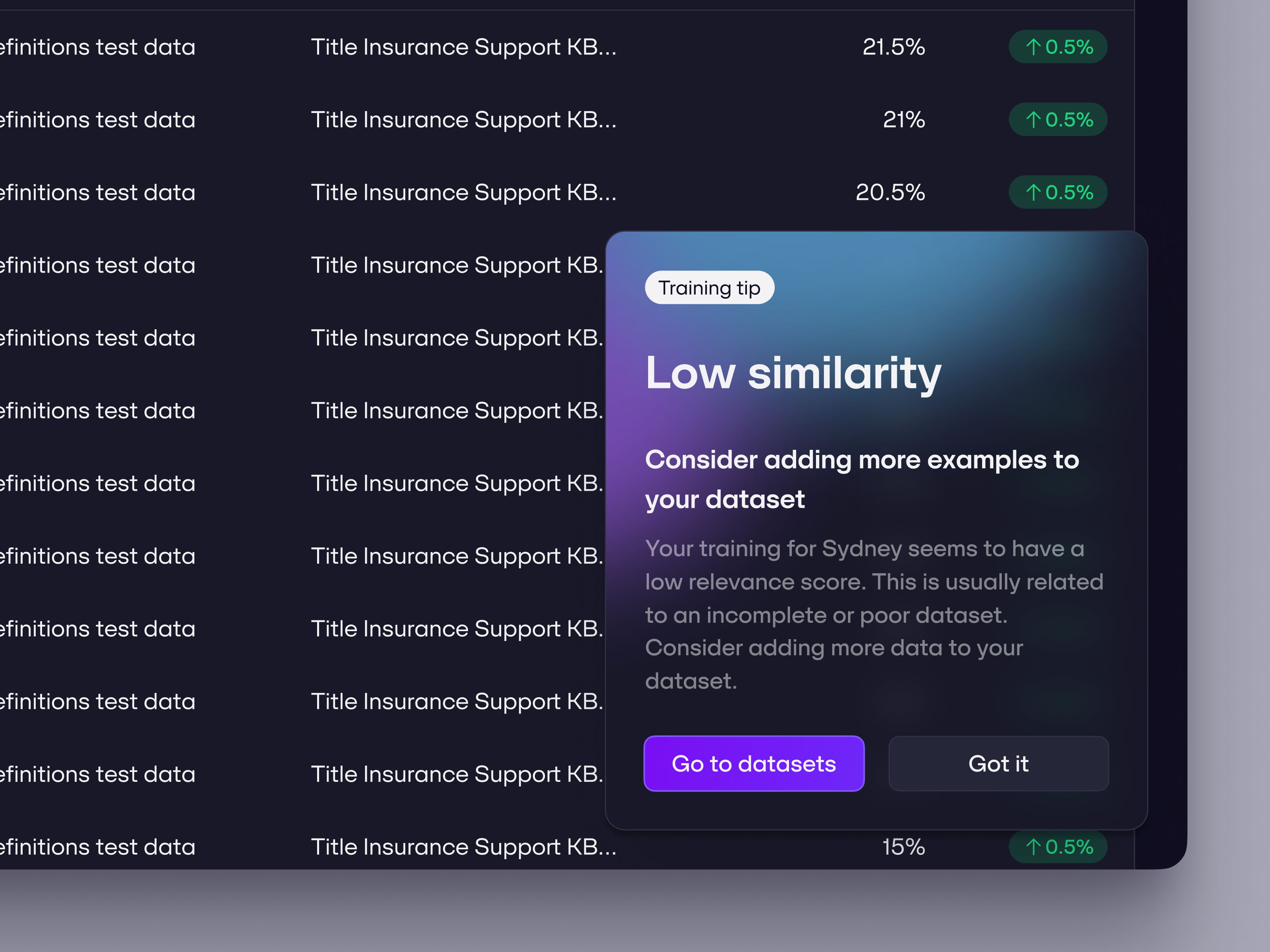 Example of AI - Training Tip Popover