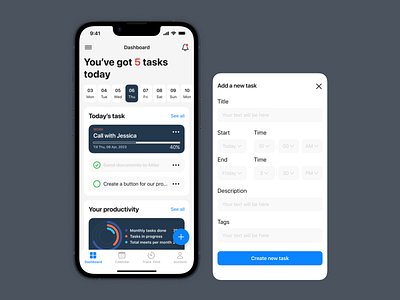 Human Interface Design – To-Do Planner | Mobile App Design. application calendar page dashboard design hig human interface ios ios design ios guidelines mobile mobile application mobile design pop up prototyping task list timer to do list track time ui ux