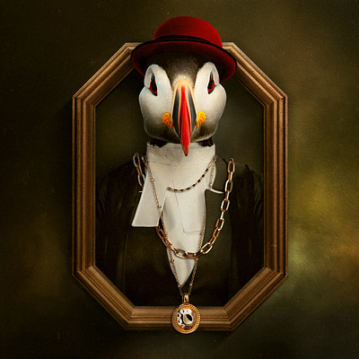 Puffin artwork bird digital imaging frame funny gentle graphic design illustration manipulating manipulation photoshop puffin red hat