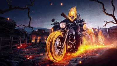 Ghost Rider artwork design digital imaging fan art fire ghost rider graphic design illustration manipulating manipulation marvel motorcycle movie photoshop poster skeleton