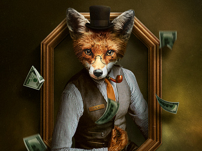 Foxman animal artwork composing design digital imaging fox frame funny graphic design illustration manipulating manipulation millionare money photo photoshop portrait poster